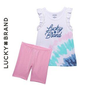 NWT Lucky Brand Tie-Dye Soft Cotton Puffy Graphic Tank Top and Bike Shorts Set